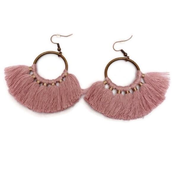 Mauve Tassel Round Drop Earrings - Picture 1 of 3